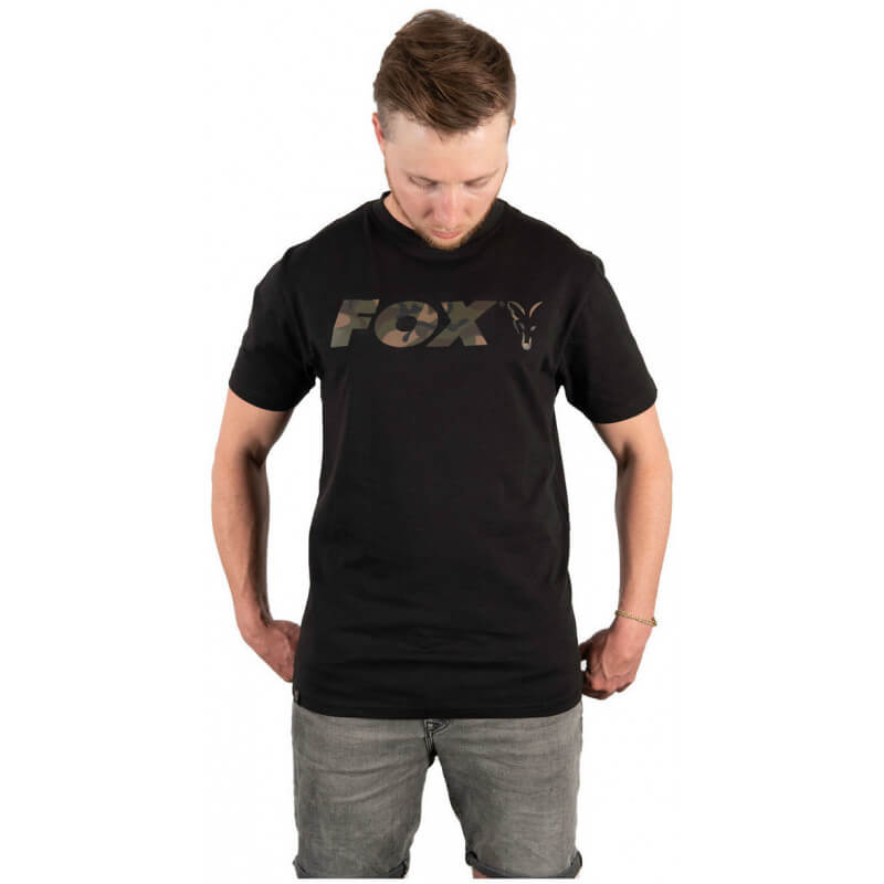 t-shirt print logo noir et camo fox