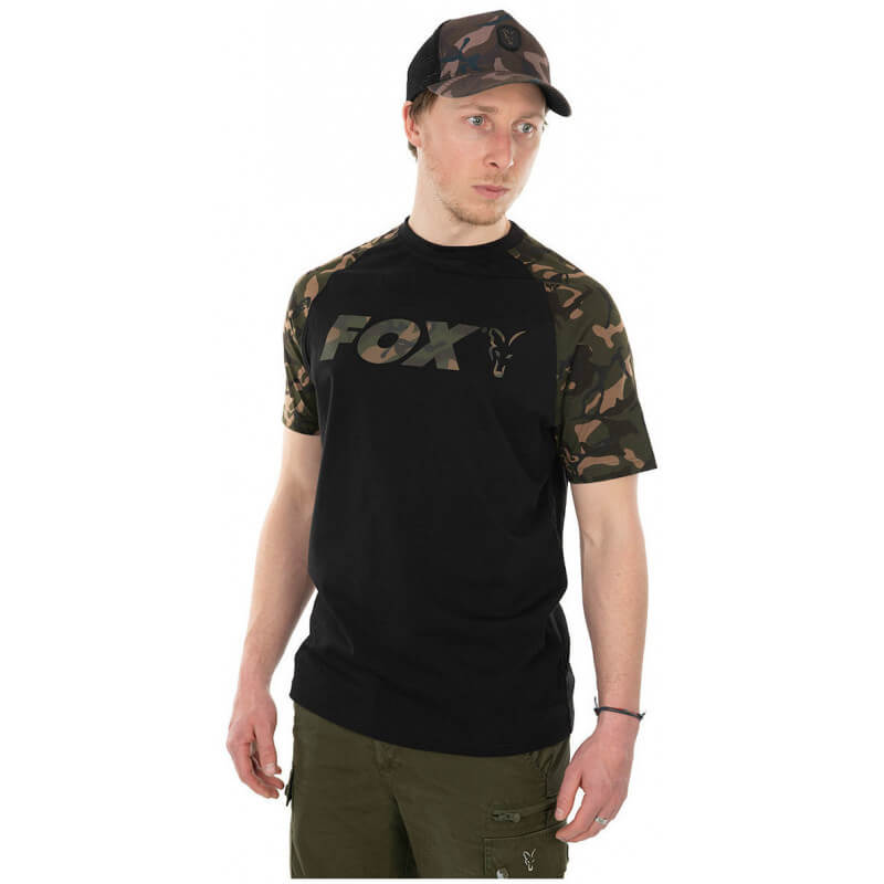 t-shirt raglan noir/camo fox