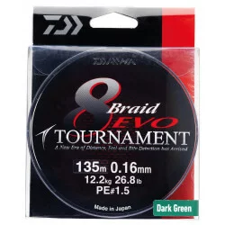 Tresse TOURNAMENT 8 Braid EVO Vert foncé 135 m - DAIWA