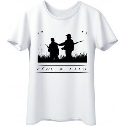 Tee-shirt blanc "Père & Fils à la chasse" - LE-CHASSEUR